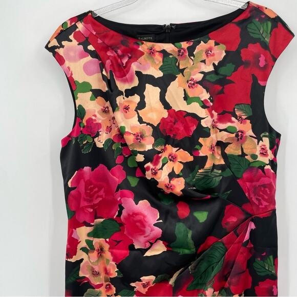 Talbots Sheath Dress Size 12 Floral Satin Watercolor Sleeveless - Picture 3 of 11